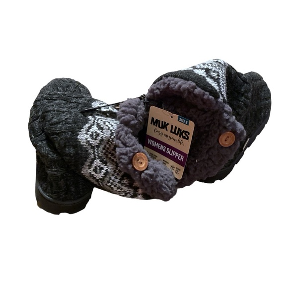 Muk Luks Mid Calf Knit Foldover Slipper Boots - Picture 4 of 14